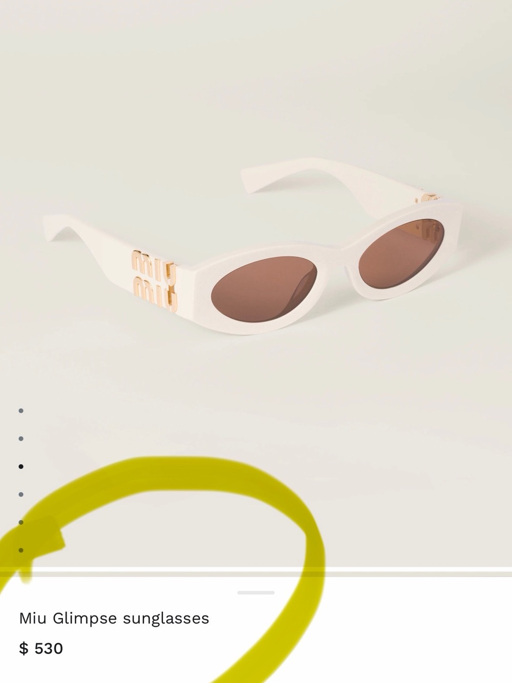 Miu Miu Cream Oval Sunglasses with Brown Lenses